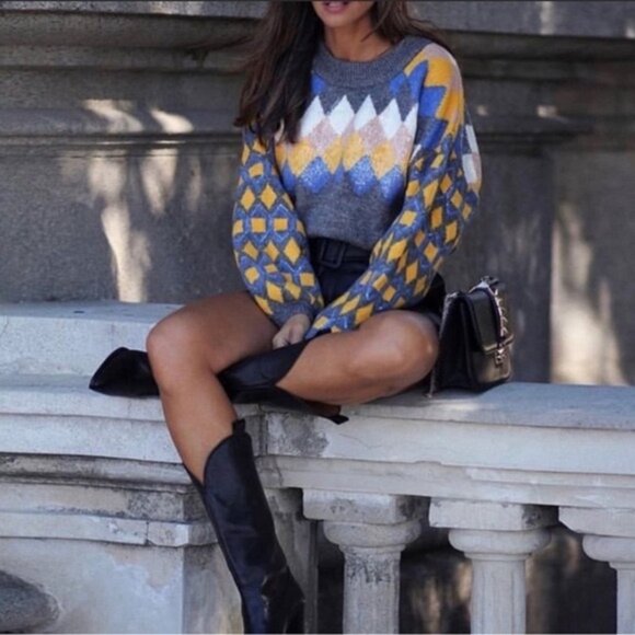 Zara Glittery Diamond Argyle Sweater - Picture 2 of 12